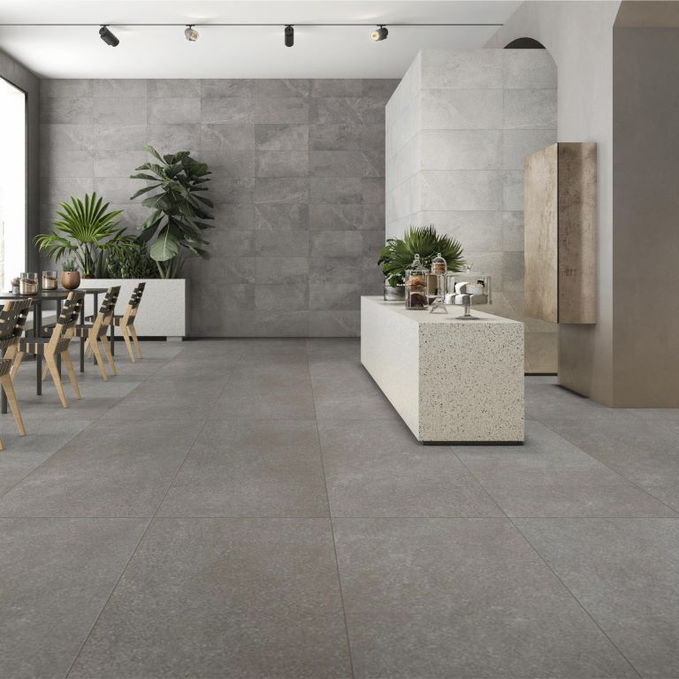 grey porcelain tile flooring